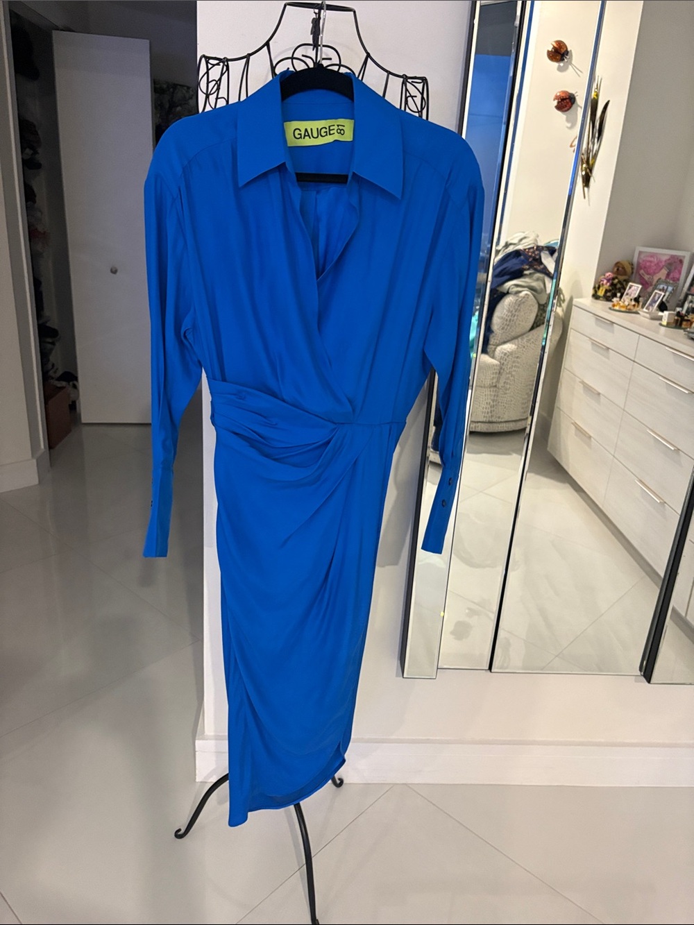 Gauge81 Vibrant Blue Long-Sleeve Wrap Midi Dress